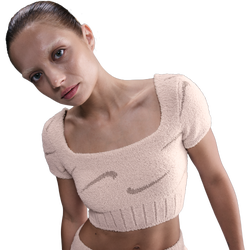 Women Sweatshirts - Nike Sportswear Phoenix Short-sleeve Knit Top - Silt Red-Malt