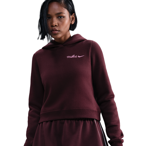 Nike Sportswear Phoenix Fleece Shrunken Hoodie, Women's Red Cotton Jersey Hoodies,  Size L