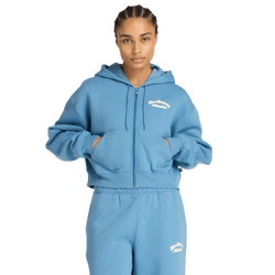 Femme Hoodies - New Balance Linear Heritage Fleece Full Zip - Shoreline Blue-Shoreline Blue