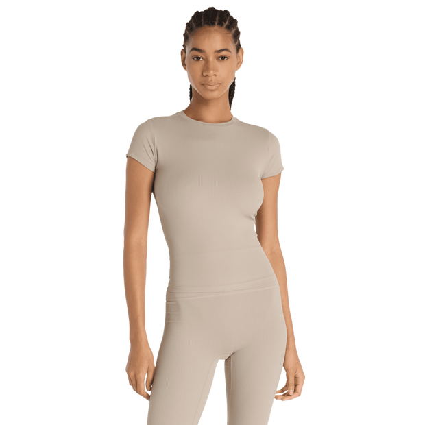 New Balance Ribbed Fitted T-shirt Women T-Shirts - Brown - Size XS - Poly Jersey