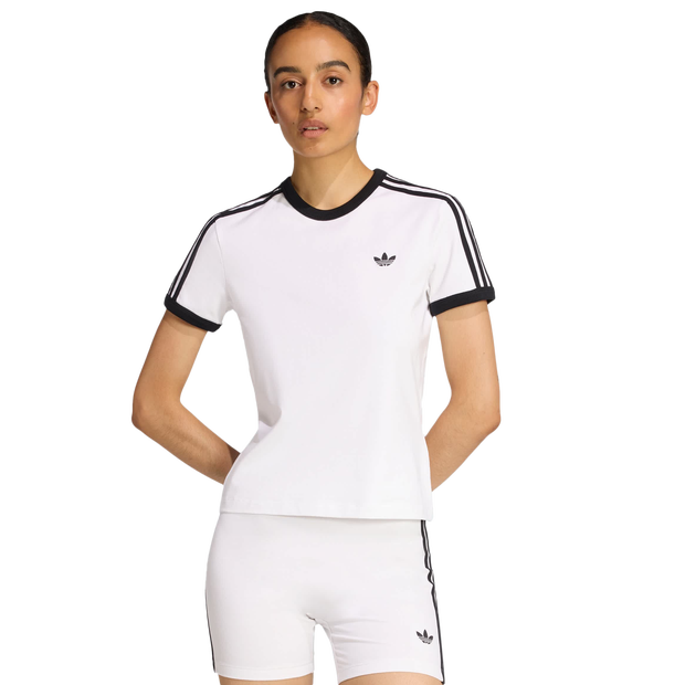 Adidas 3 Stripes Slim T-shirt Donna - Magliette Bianco - Taglia 44 - Jersey di cotone