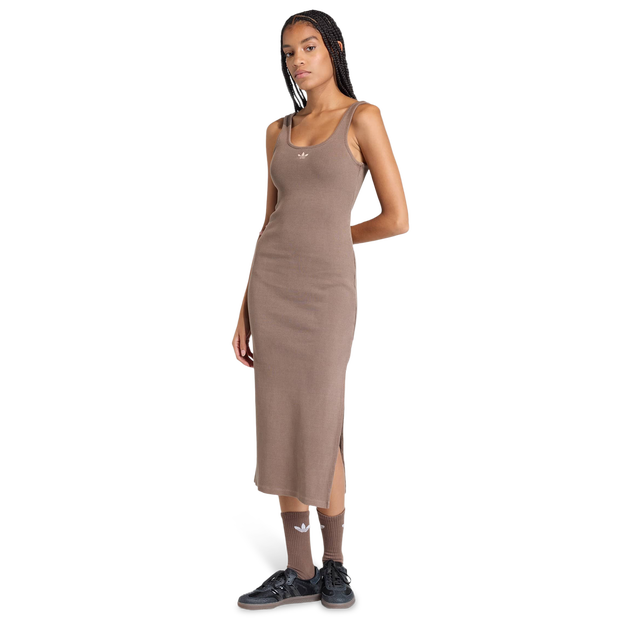 Adidas Essentials Rib Tank Maxi Dress Washed Femme - Jupes, Marron - Taille 40 - Jersey de coton