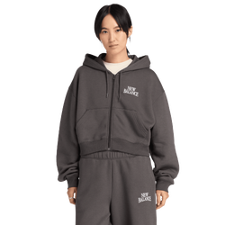 Damen Track Tops - New Balance Trackside Fleece Full Zip - Faded Black-Faded Black