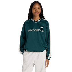 Femme Sweats - New Balance Satin Woven Pullover - Medusa Green-Sea Salt