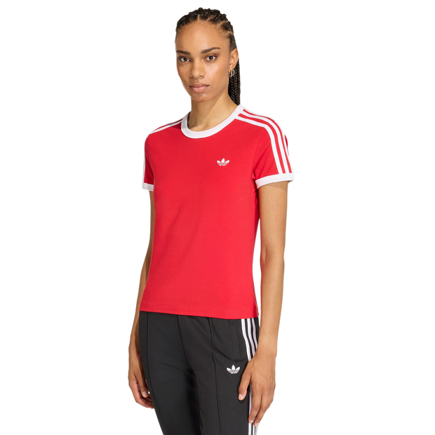 Adidas 3 Stripes Slim T-shirt Donna - Magliette Rosso - Taglia 34 - Jersey di cotone