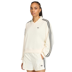 Femme Polos - adidas Terry Towel V Neck Polo Shirt - Off White-Off White