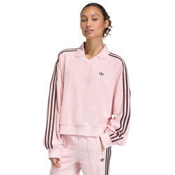 Women Polos - adidas Terry Towel V Neck Polo Shirt - Sandy Pink-Sandy Pink