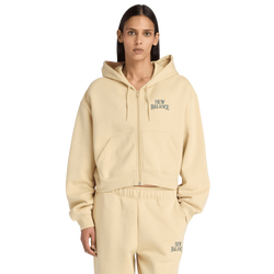 Women Track Tops - New Balance Trackside Fleece Full Zip - Toasted Sesame-Toasted Sesame