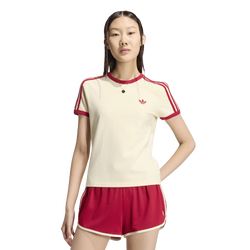Damen T-Shirts - adidas 3 Stripes Slim T-shirt - Warm Vanilla-Team Victory Red