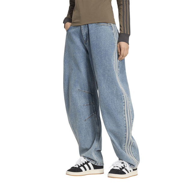 Adidas High Rise Barrel Leg Denim Pant Donna - Pantaloni Blu - Taglia 30 - Jersey Di Cotone