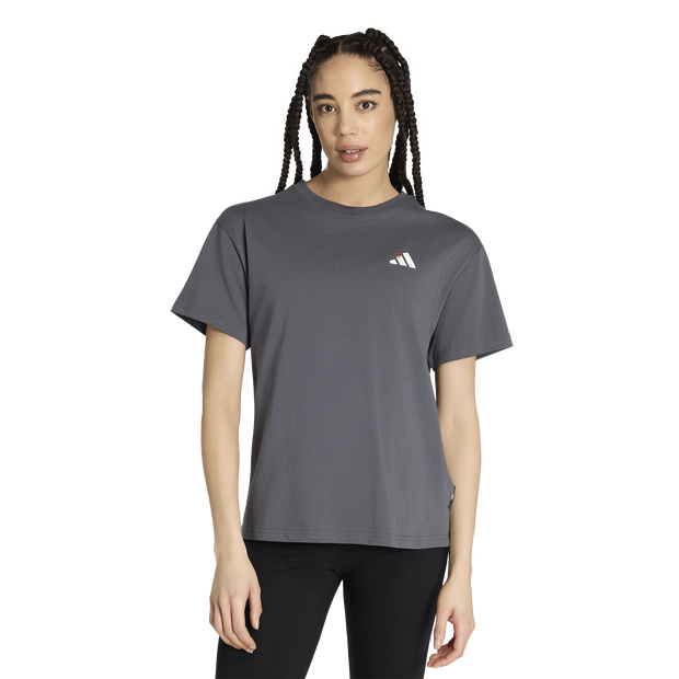Adidas Donna Grigio Embroidery Pack Loose Graphic T-Shirt - Magliette - Taglia L (42-44) - Jersey Di Cotone
