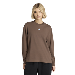 Donna T-Shirts - adidas 3 Stripes Studio Boyfriend Ls Top - Earth Strata-Earth Strata