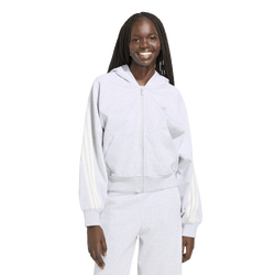 Damen Hoodies - adidas Kit 3-Stripes Full Zip Hoodie - Light Grey Heather-Off White