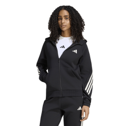Donna Hoodies - adidas Stadium Three Stripes Full Zip Hoodie - Black-Black