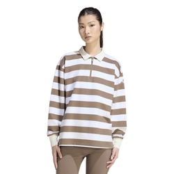 Donna T-Shirts - adidas Essentials French Terry Longsleeve Polo - Khaki Six-Off White