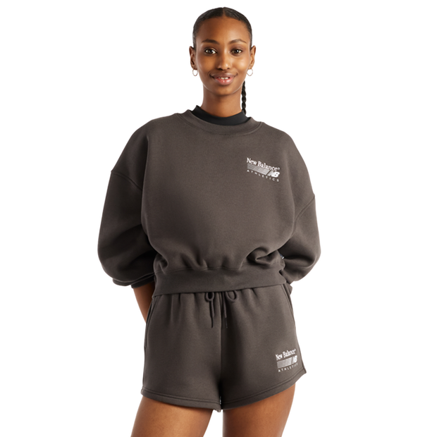 New Balance Trackside Fleece Crew, Women's Black Cotton Jersey Sweatshirts,  Size L