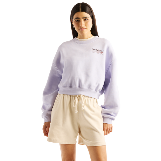 New Balance Trackside Fleece Crew, Women's Purple Cotton Jersey Sweatshirts,  Size S