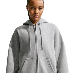 Women Hoodies - Nike Studio Fleece Oversized Hoodie - Dark Grey Heather-Sail