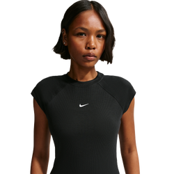 Dames T-Shirts - Nike Sportswear Knit Short-sleeve Ribbed Top - Black-Sail