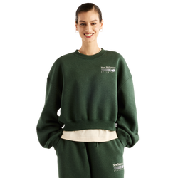 Women Sweatshirts - New Balance Trackside Fleece Crew - Nordic Green Heather-Nordic Green Heather