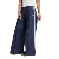 Women Pants - adidas Denim Pleats Wide Leg Joggers - Indigo Denim-Indigo Denim