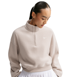 Women Track Tops - Nike Studio Fleece Plush 1/4-Zip Cropped Top - Cream Ii-Sail
