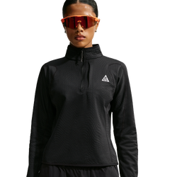 Women Track Tops - Nike Acg Wolf Grid Therma-fit 1/2-Zip Hiking Top - Black-Summit White