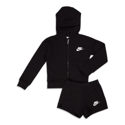 Baby Tracksuits - Nike Girls Club Fz Short Set - Black-Black