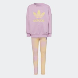 Pre School Tracksuits - adidas Girls All Over Print Spray Crew Suit - Bliss Lilac-Bliss Lilac F22-Almost Yellow F22