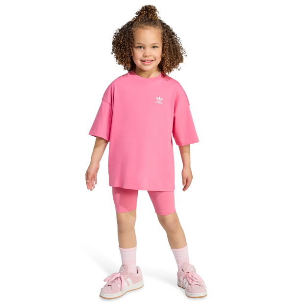 Adidas Cycling Shorts And Tee Set Trainingspakken Peuter - Roze - Maat 105 - 110 CM - Katoen Jersey