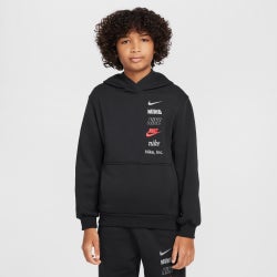 Grade School Hoodies - Nike Club - Black-Smoke Grey-University Red