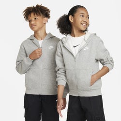 Grade School Hoodies - Nike Club - Dark Grey Heather-Base Grey-White