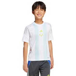 Grade School T-Shirts - adidas Messi - White-Almost Blue