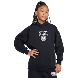 Grade School Hoodies - Nike Club Oversized - Black-White