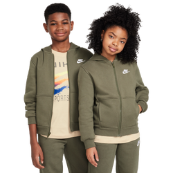 Grade School Hoodies - Nike Club - Medium Olive-White