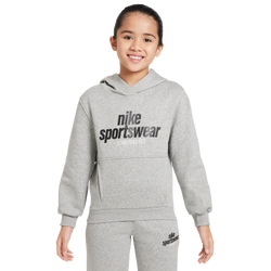 Grade School Hoodies - Nike Club - Dark Grey Heather-White