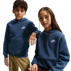 Grade School Hoodies - Nike Club - White-Mystic Navy