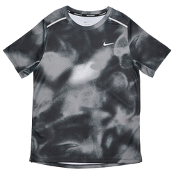 Grade School T-Shirts - Nike Df Miler Novel Aop - Black-Reflective Silv