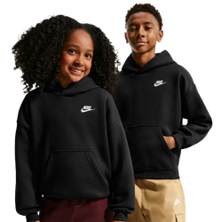 Grade School Hoodies - Nike Club Oversized - Black-White