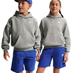Grade School Hoodies - Nike Club Oversized - Dk Grey Heather-White