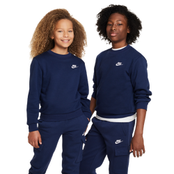 Grade School Sweatshirts - Nike Club Fleece Sweatshirt - Midnight Navy-White