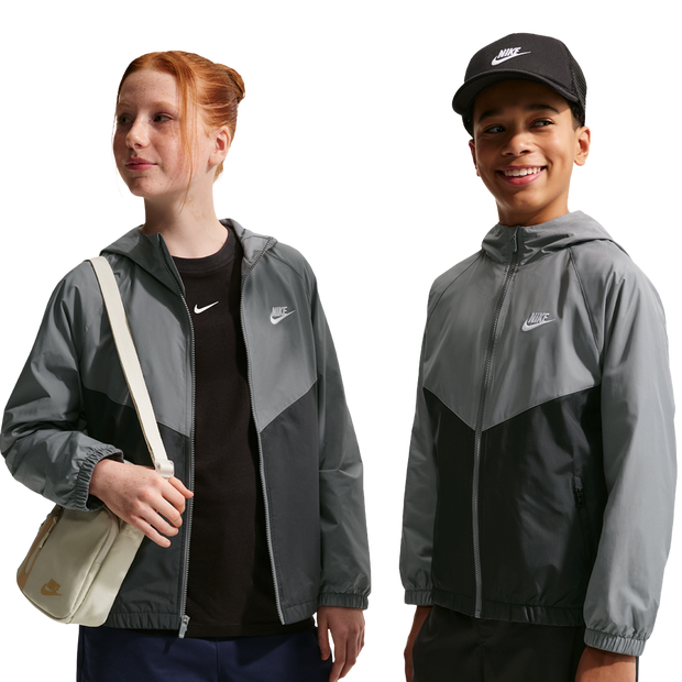 Nike Windrunner Hooded Repel Jacket Kid's Jackets - Grey - Size L - Cotton Jersey