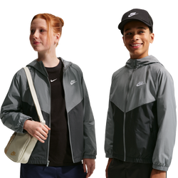 Grade School Jackets - Nike Windrunner Hooded Repel Jacket - Smoke Grey-Black