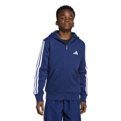 Grade School Hoodies - adidas Essentials Full-zip Hoodie - Dark Blue-White