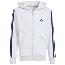 Grade School Hoodies - adidas Essentials Full-zip Hoodie - Light Grey Heather-Dark Blue