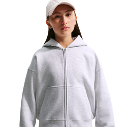 Grade School Hoodies - Nike Sportswear Studio Oversized Full Zip Hoodie - Birch Heather-Grey Fog