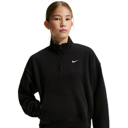 Grade School Sweatshirts - Nike Sportswear Studio Fleece Oversized 1/4-Zip - Black-White