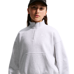 Grade School Sweatshirts - Nike Sportswear Studio Fleece Oversized 1/4-Zip - Birch Heather-Grey Fog