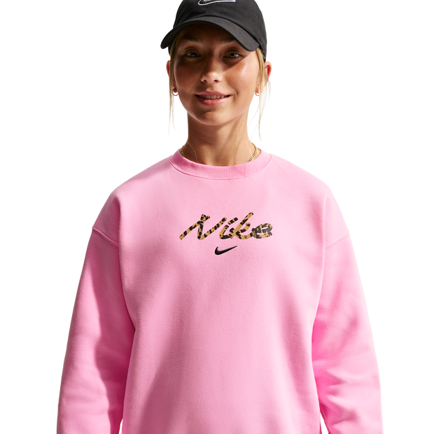 Nike Sportswear Studio Fleece Oversized Crewneck, Kids Pink Cotton Jersey Sweatshirts,  Size XS