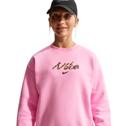 Grade School Sweatshirts - Nike Sportswear Studio Fleece Oversized Crewneck - Pink Rise-Pink Rise